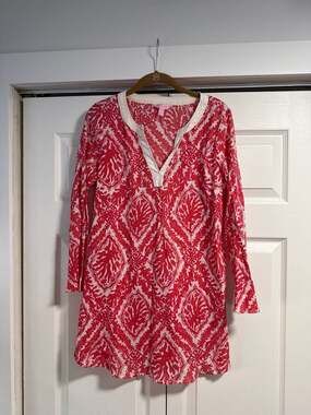 Lilly Pulitzer Pink Coral Reef Geo Gauze Tunic Swim Cover Up